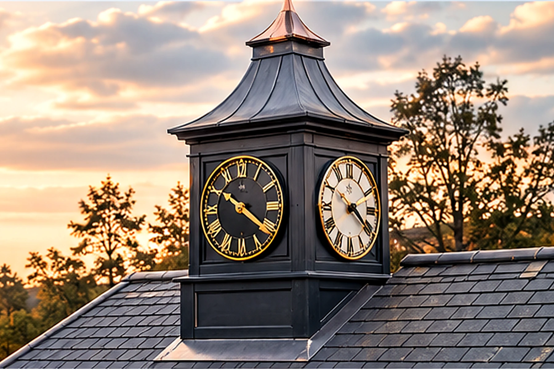 Timber clock tower installed on the roof of a country estate building